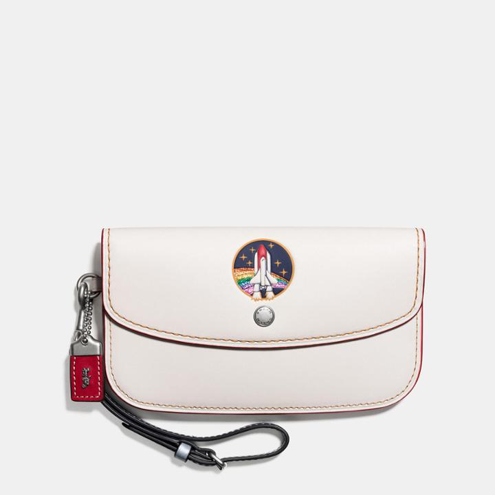 Coach Clutch In Glovetanned Leather With Embossed Rocket Shuttle
