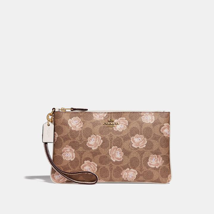 Coach Small Wristlet In Signature Rose Print