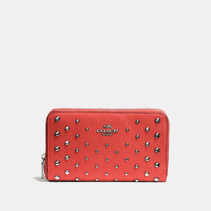 Coach Medium Zip Around Wallet With Ombre Rivets