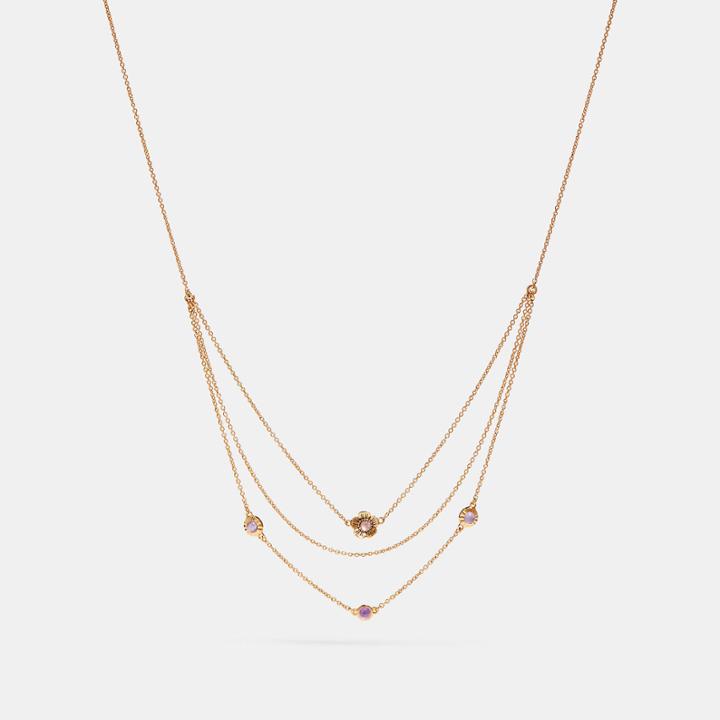 Coach 18k Gold Plated Sunburst Layered Chain Necklace