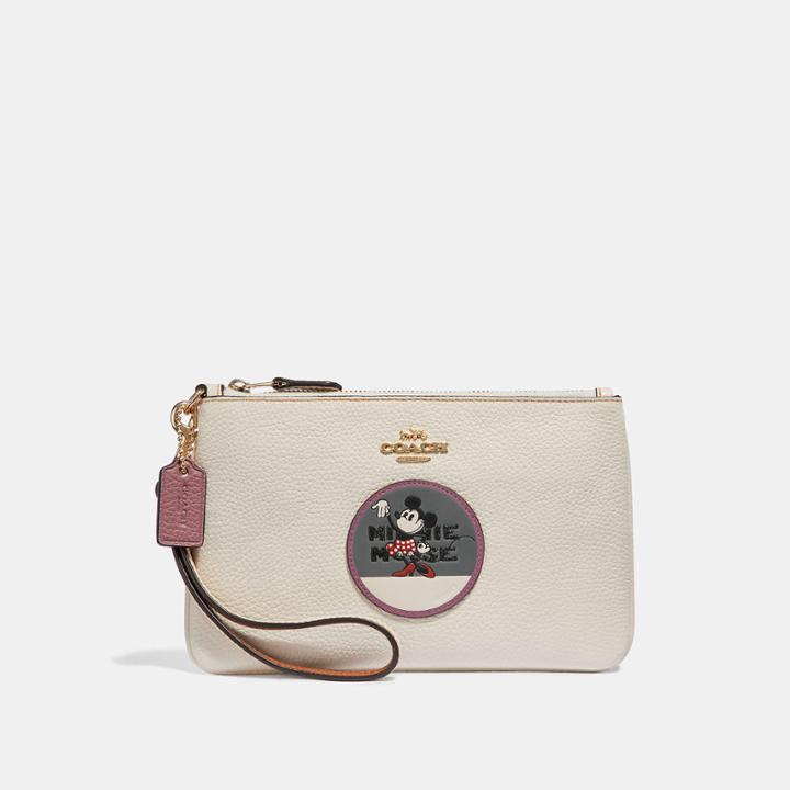 Coach Boxed Minnie Mouse Small Wristlet With Patches