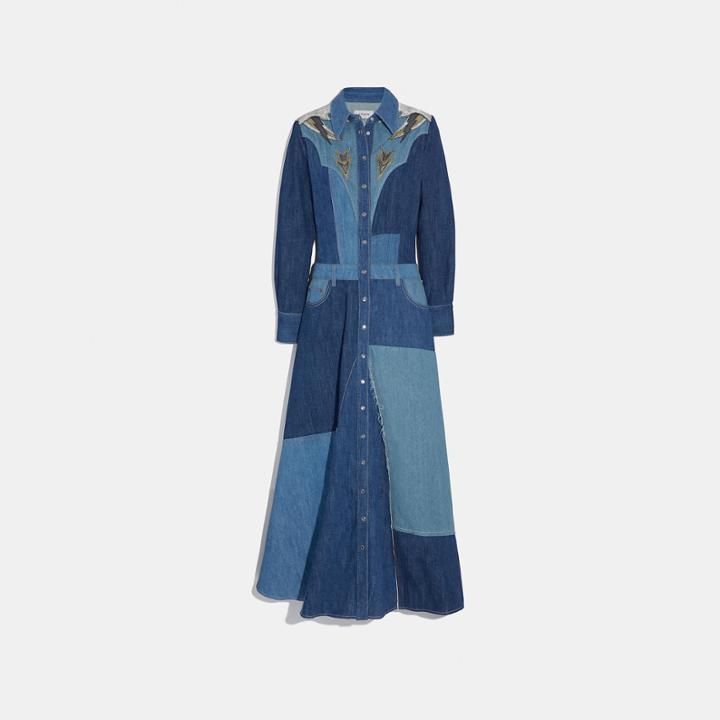 Coach Denim Patchwork Long Dress