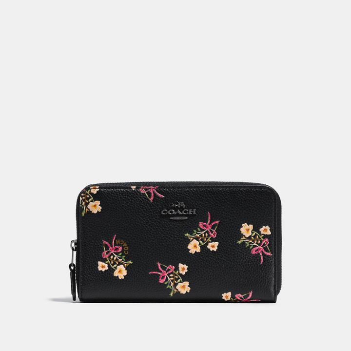 Coach Medium Zip Around Wallet With Floral Bow Print