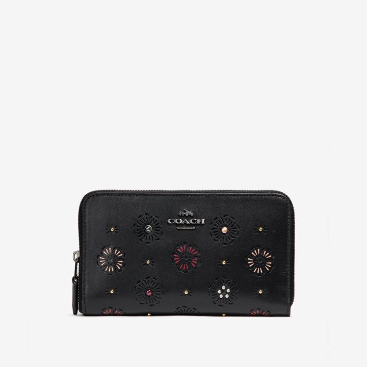 Coach Medium Zip Around Wallet With Cut Out Tea Rose
