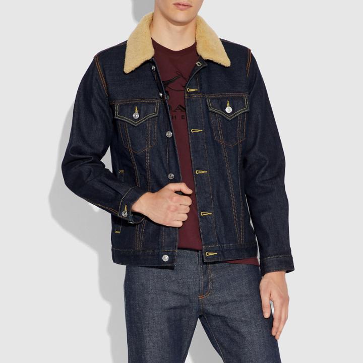 Coach Denim Jacket With Shearling Collar