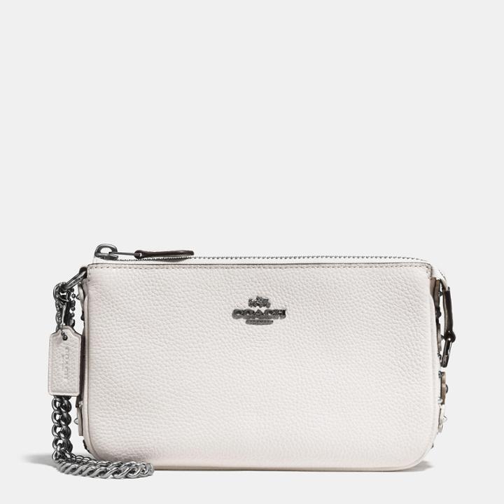 Coach Nolita Wristlet 19 In Polished Pebble Leather With Willow Floral Detail