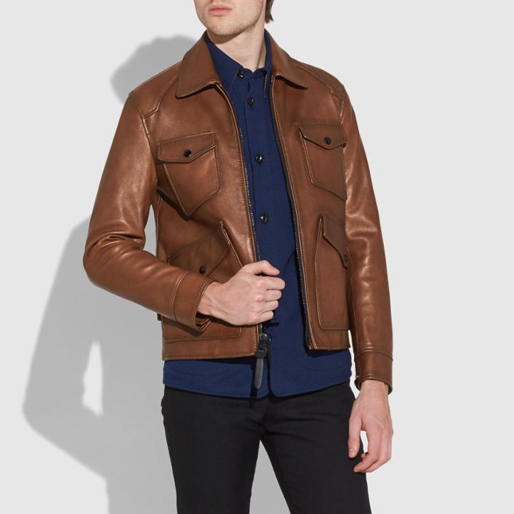Coach Burnished Leather Four Pocket Jacket