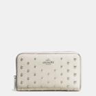 Coach Medium Zip Around Wallet In Polished Pebble Leather With Ombre Rivets