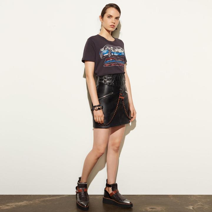 Coach Belted Moto Skirt