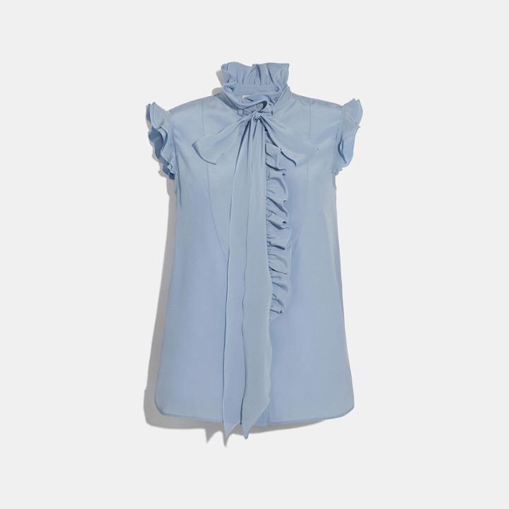 Coach Tie Neck Sleeveless Ruffle Blouse