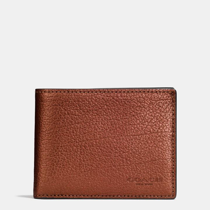 Coach Slim Billfold In Metallic Leather