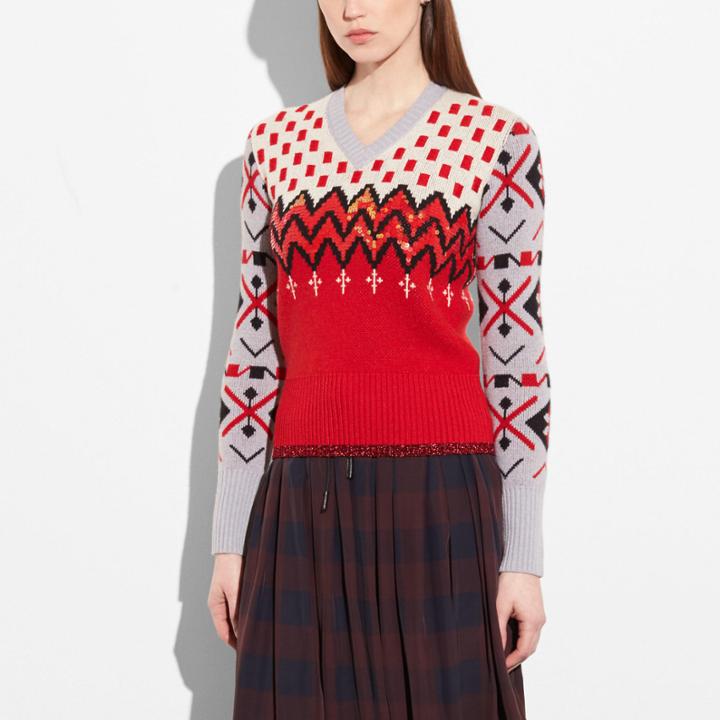 Coach Jacquard V-neck Sweater