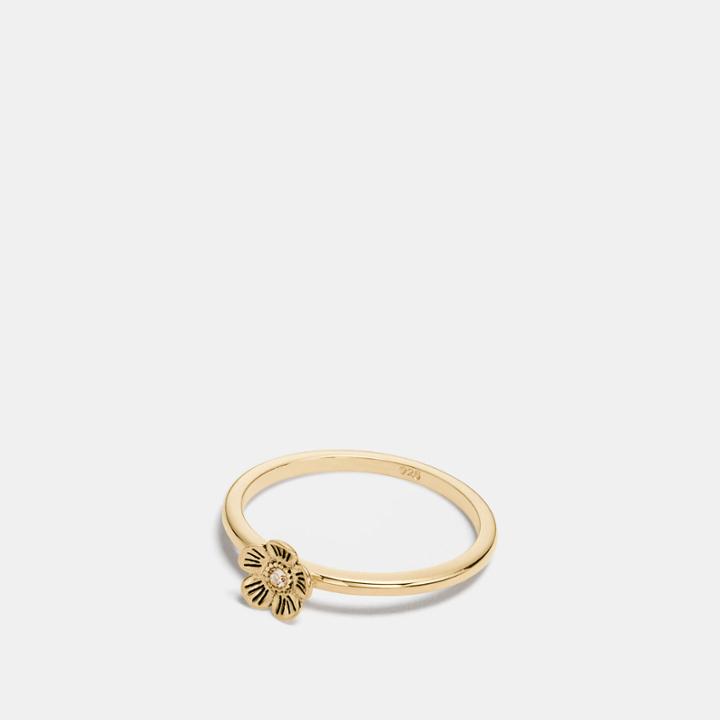 Coach Mini 18k Gold Plated Willow Floral Ring