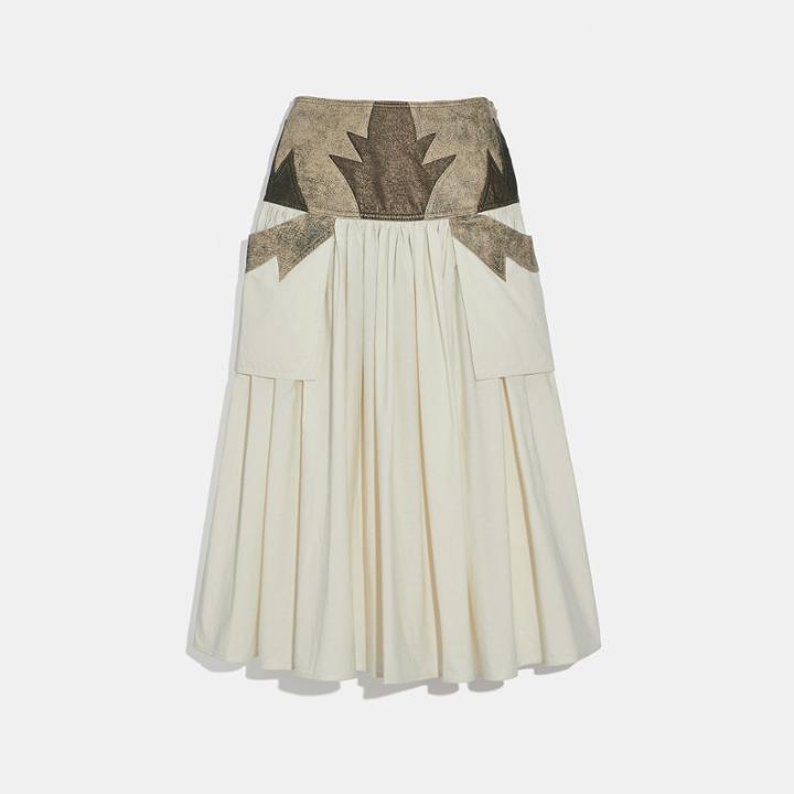 Coach Pleated Skirt With Leather Detail