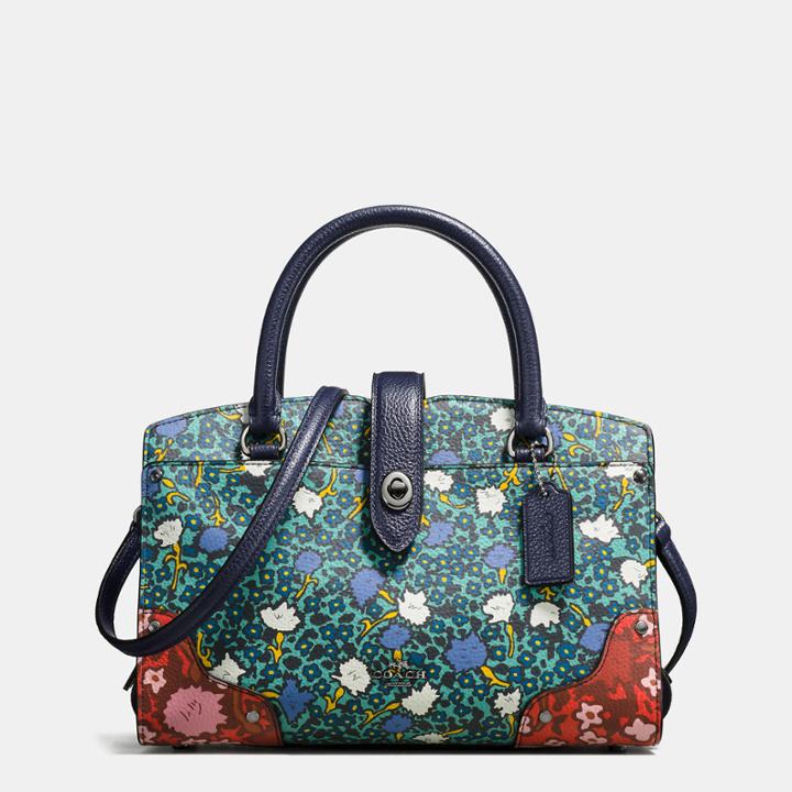 Coach Mercer Satchel 24 In Multi Floral Print Polished Pebble Leather