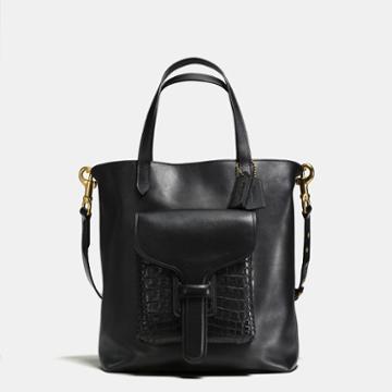 Coach Pocket Tote In Glovetanned Leather With Crocodile Detail