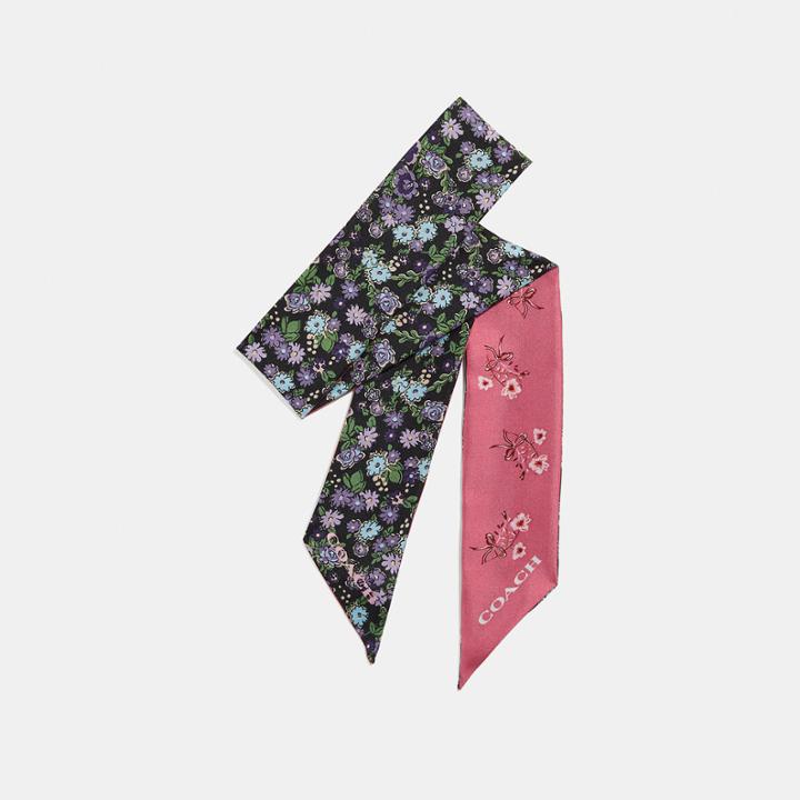Coach Floral Bow Print Silk Skinny Scarf