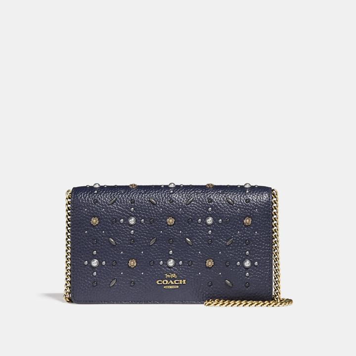 Coach Foldover Chain Clutch With Prairie Rivets