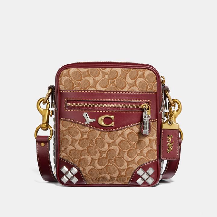 Coach Max Crossbody 18 In Signature Jacquard With Pyramid Rivets
