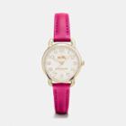 Coach Delancey Carnation Gold Tone Sunray Dial Leather Strap Watch