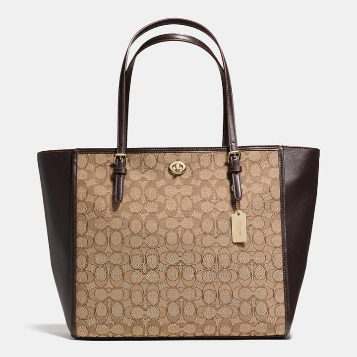 Coach Turnlock Tote In Signature Jacquard