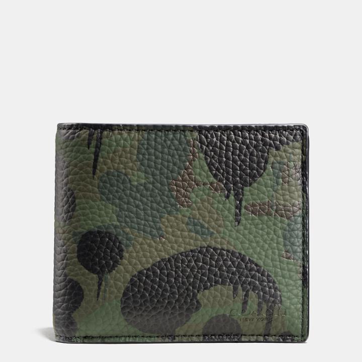 Coach Compact Id Wallet In Wild Beast Camo Print Pebble Leather