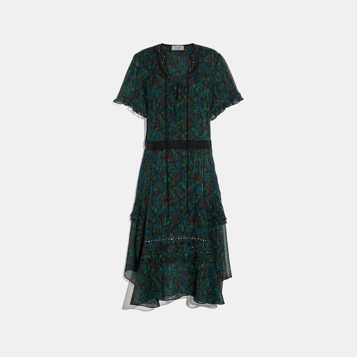 Coach Embellished Retro Floral Dress