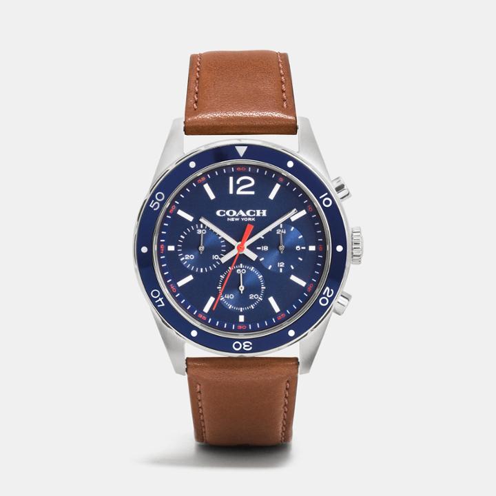 Coach Sullivan Sport Stainless Steel Chrono Leather Strap Watch