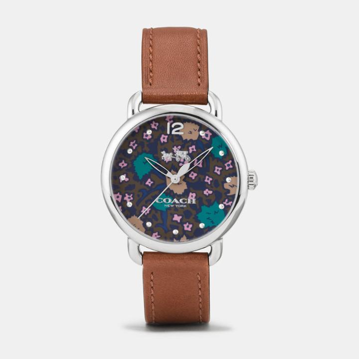 Coach Delancey Stainless Steel Floral Dial Leather Strap Watch