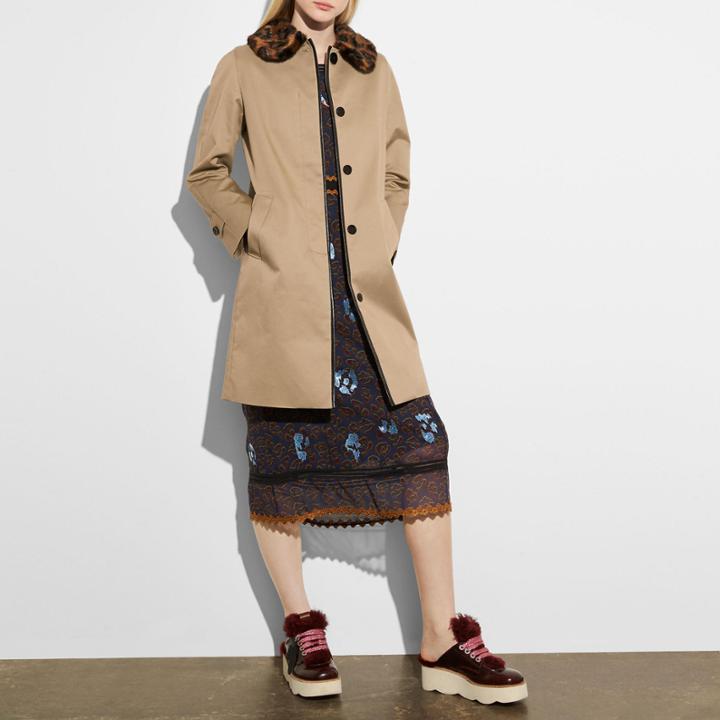 Coach Leather Trim Coat