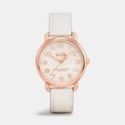 Coach Delancey Rose Gold Tone Sunray Dial Leather Strap Watch