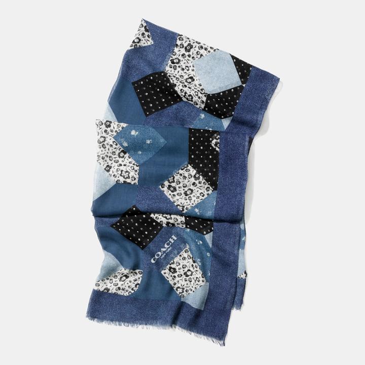 Coach Denim Floral Patchwork Shawl
