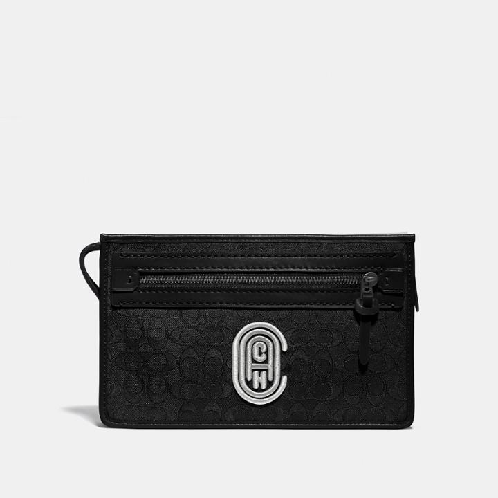 Coach Rivington Convertible Pouch In Signature Jacquard With Patch