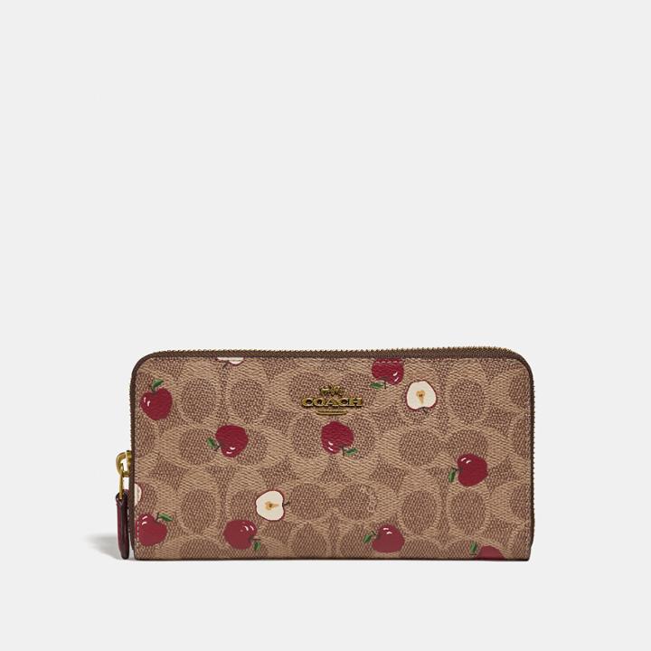 Coach Accordion Zip Wallet In Signature Canvas With Scattered Apple Print