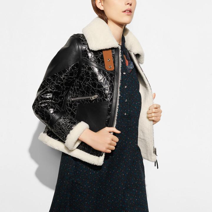 Coach Crackled Shearling Aviator Jacket