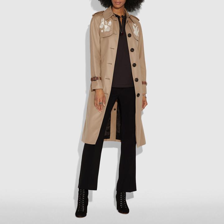 Coach Lace Embroidered Leather Trench Coat