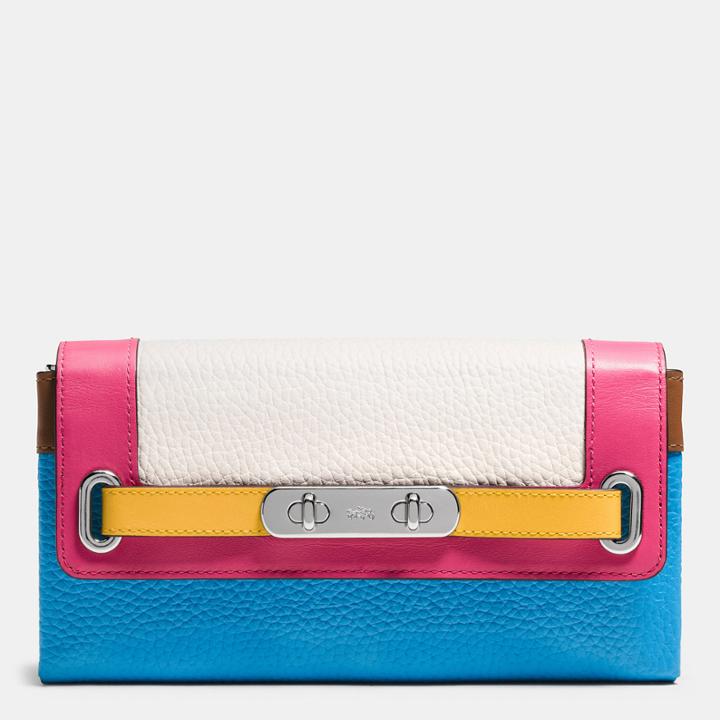 Coach Swagger Wallet In Rainbow Colorblock Leather