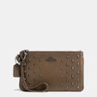 Coach Small Wristlet In Polished Pebble Leather With Ombre Rivets