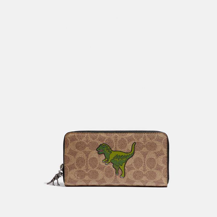 Coach Accordion Wallet In Signature Canvas With Rexy