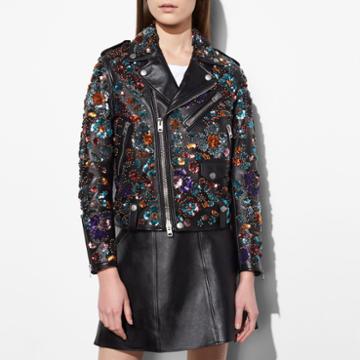Coach Moto Jacket With Leather Sequins