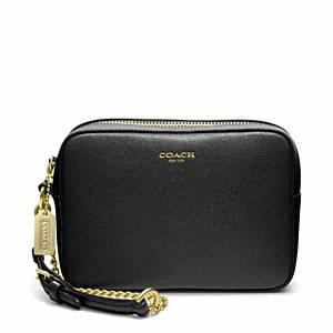 Coach   Saffiano Leather Flight Wristlet B4 Black