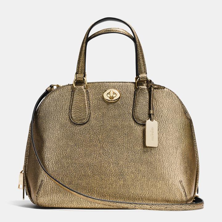 Coach Prince Street Satchel In Metallic Pebble Leather