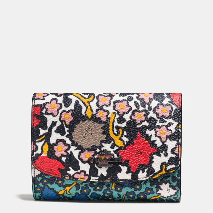 Coach Medium Double Flap Wallet In Mixed Yankee Floral Print Canvas