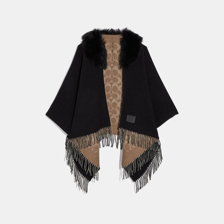 Coach Signature Poncho With Shearling Collar