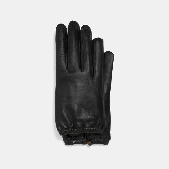 Coach Sculpted Signature Gathered Leather Touchscreen Gloves