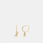 Coach Mini 18k Gold Plated Rexy Charm Hoop Earrings
