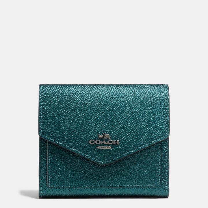 Coach Small Wallet In Metallic Leather