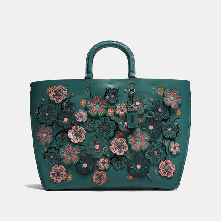 Coach Rogue Tote With Linked Tea Rose