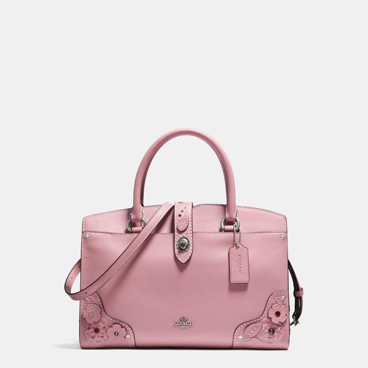 Coach Mercer Satchel 30 In Glovetanned Leather With Tea Rose And Tooling