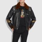 Coach Tattoo Bomber With Shearling Collar